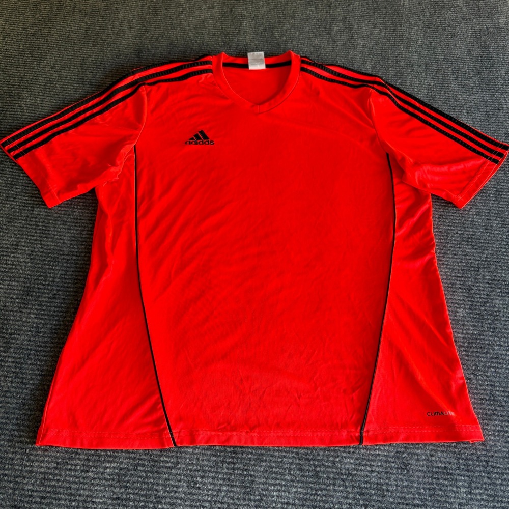 Adidas Mens Climalite V-Neck Soccer Jersey T-Shirt Red Black XL 2974